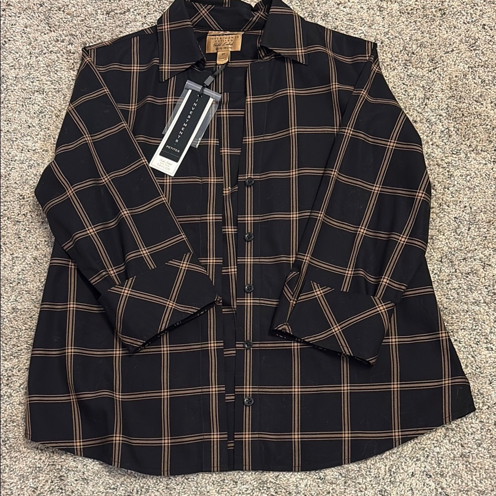 Investments Black and Tan Plaid Shirt